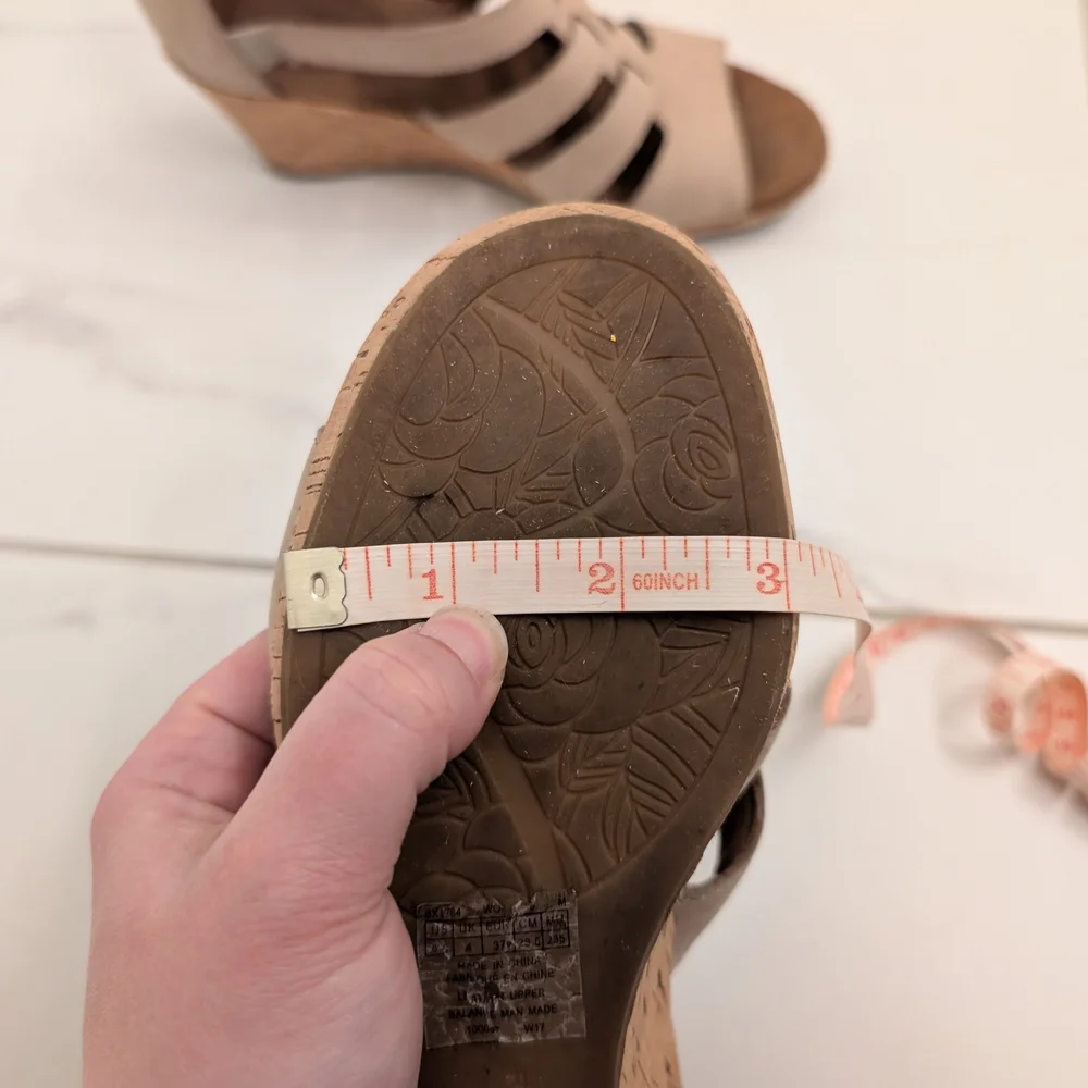 Women's Beige Strappy Wedge Sandals Size 6.5